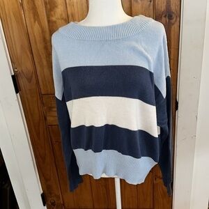Lucky Brand retro blue and white striped sweater size L